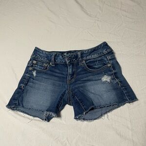 American Eagle Outfitters Blue Jean Shorts Distressed Frayed Hem